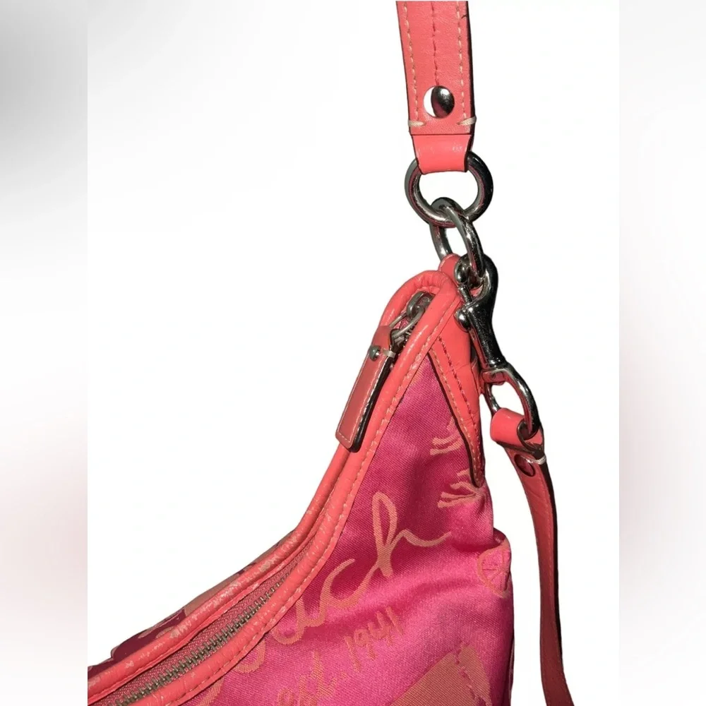 AUTHENTIC COACH HORSE & CARRIAGE HOBO BAG PURSE SATIN LEATHER ORANGE/PINK_RARE